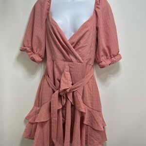 Francesca's Collections Coral Checkered Mini Dress